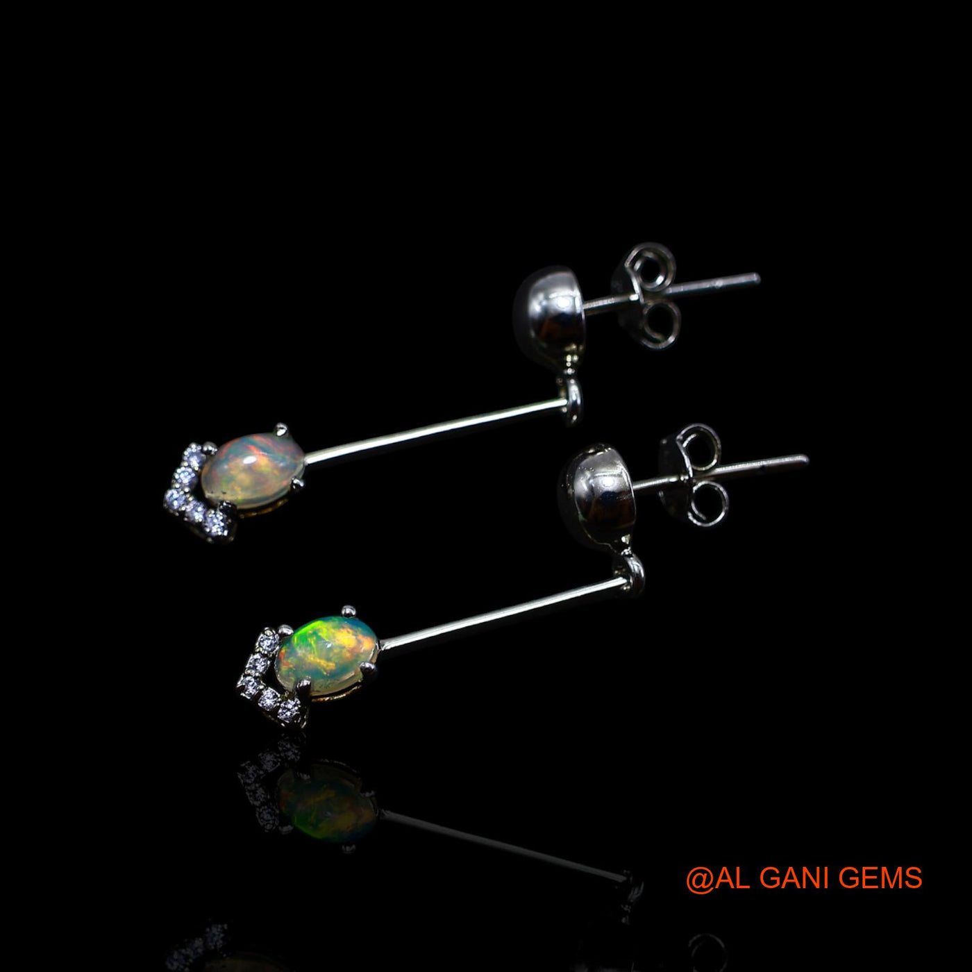 925 Sterling Silver Ethiopian Fire Opal Stone Zircon Dangling Engagement Earrings SE-36