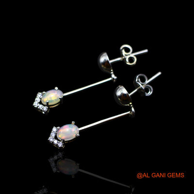 925 Sterling Silver Natural Ethiopian Fire Opal Zircon Dangle Celestial Earrings SE-37