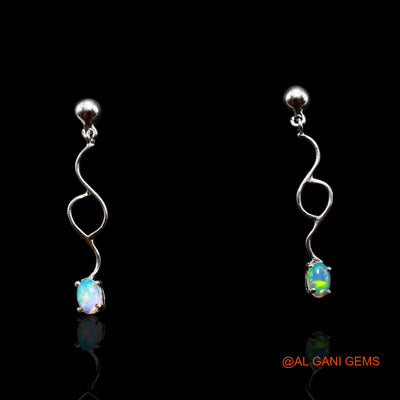 Sterling Silver Natural Ethiopian Fire Opal Dainty Wedding Mother Dangle Earrings SE-38