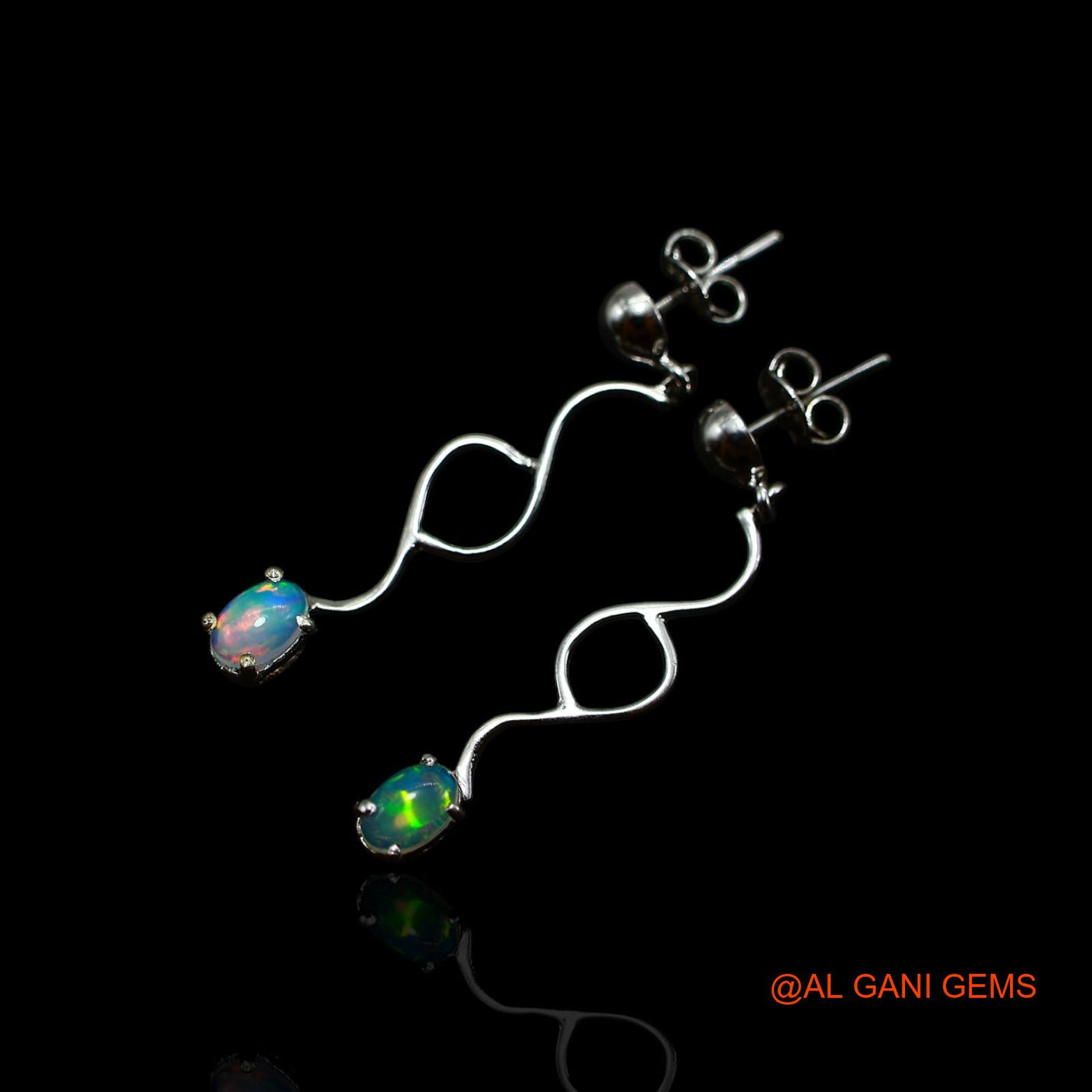 Sterling Silver Natural Ethiopian Fire Opal Dainty Wedding Mother Dangle Earrings SE-38