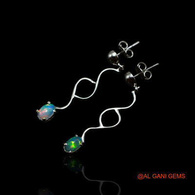 Sterling Silver Natural Ethiopian Fire Opal Dainty Wedding Mother Dangle Earrings SE-38