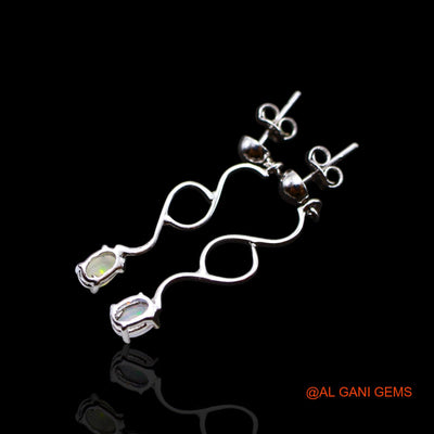 Sterling Silver Natural Ethiopian Fire Opal Dainty Wedding Mother Dangle Earrings SE-38