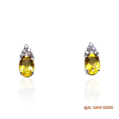 Faceted Citrine Stone Zircon November Bezel Drop Earrings 925 Silver SE-41