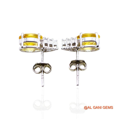 Faceted Citrine Stone Zircon November Bezel Drop Earrings 925 Silver SE-41