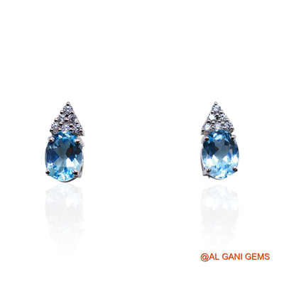 Natural Blue Topaz Zircon Dangle Drop Birthday Earrings Sterling Silver SE-43