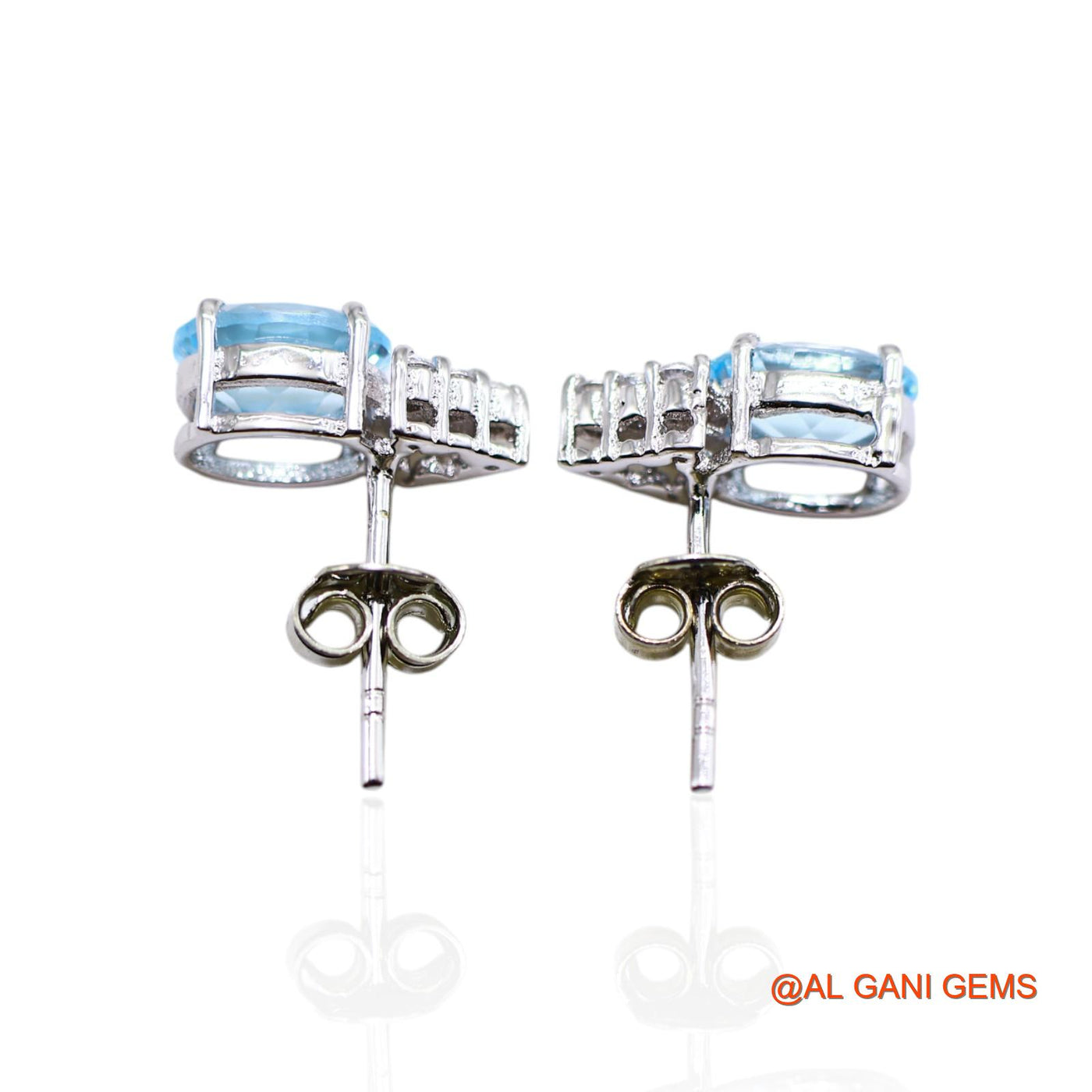 Natural Blue Topaz Zircon Dangle Drop Birthday Earrings Sterling Silver SE-43