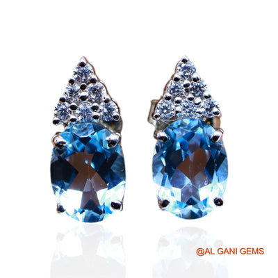 Natural Blue Topaz Zircon Dangle Drop Birthday Earrings Sterling Silver SE-43