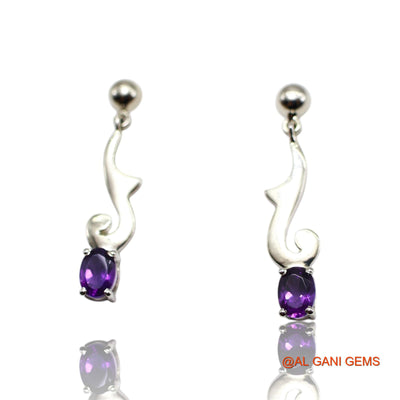 Amethyst Stone 925 Sterling Silver February Birth Drop Dangle Earrings SE-44
