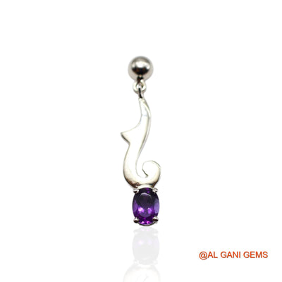 Amethyst Stone 925 Sterling Silver February Birth Drop Dangle Earrings SE-44