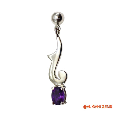 Amethyst Stone 925 Sterling Silver February Birth Drop Dangle Earrings SE-44