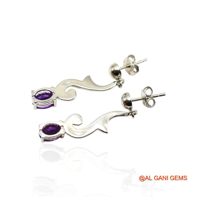 Amethyst Stone 925 Sterling Silver February Birth Drop Dangle Earrings SE-44