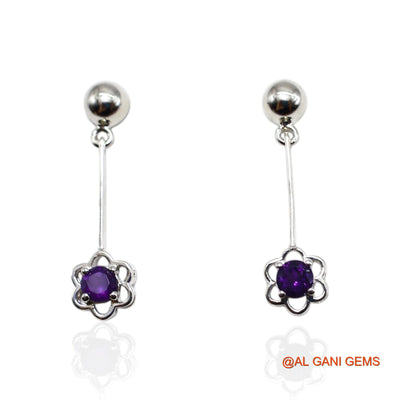 Sterling Silver Amethyst Gemstone February Anniversary Dangle Earrings SE-46