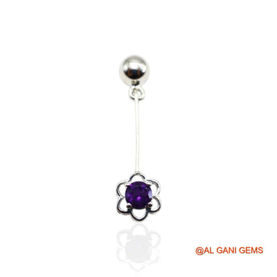 Sterling Silver Amethyst Gemstone February Anniversary Dangle Earrings SE-46