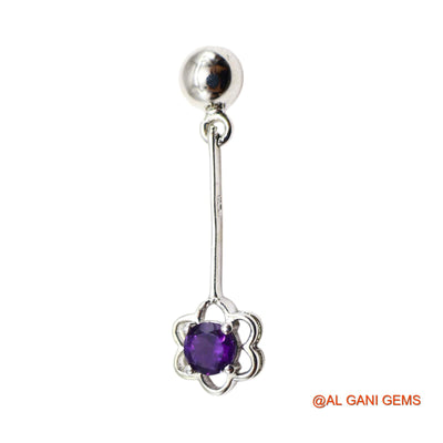 Sterling Silver Amethyst Gemstone February Anniversary Dangle Earrings SE-46