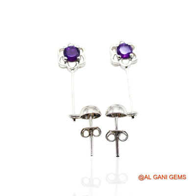 Sterling Silver Amethyst Gemstone February Anniversary Dangle Earrings SE-46