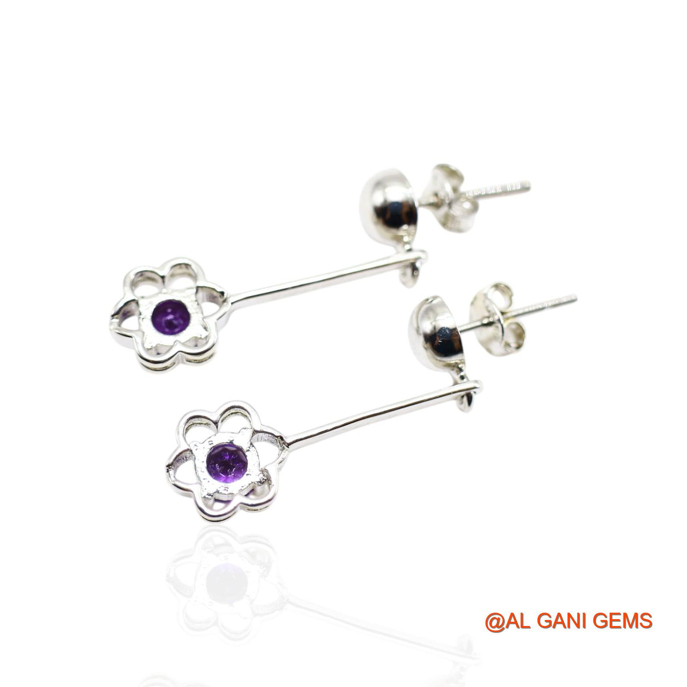 Sterling Silver Amethyst Gemstone February Anniversary Dangle Earrings SE-46