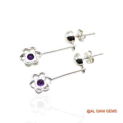 Sterling Silver Amethyst Gemstone February Anniversary Dangle Earrings SE-46