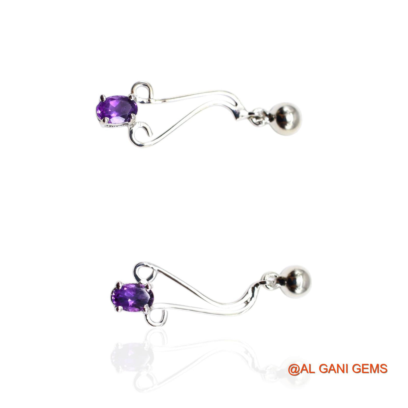 925 Sterling Silver Natural Amethyst Drop Dangle Bezel Hook Earrings SE-47