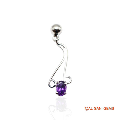 925 Sterling Silver Natural Amethyst Drop Dangle Bezel Hook Earrings SE-47