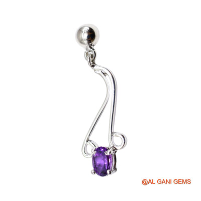 925 Sterling Silver Natural Amethyst Drop Dangle Bezel Hook Earrings SE-47