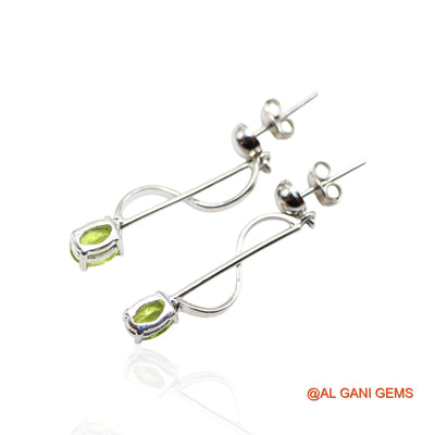 Faceted Peridot Gemstone Sterling Silver Dangle Bezel Boho Earrings SE-49