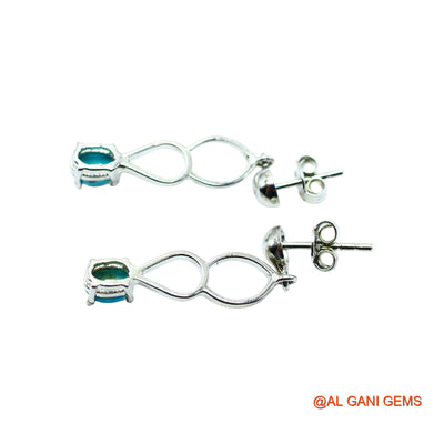 Turquoise Gemstone Dangling Throat Chakra Earrings 925 Sterling Silver SE-4
