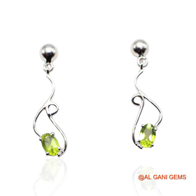 925 Sterling Silver Natural Peridot Daughter Dangle Hook Earrings SE-52