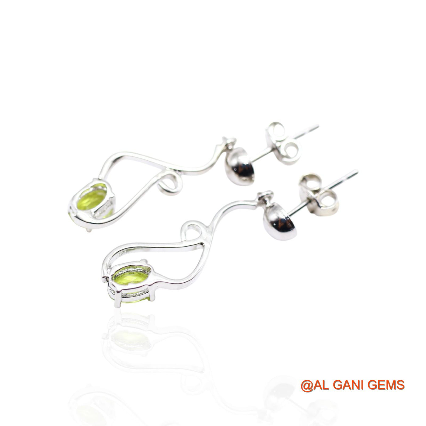 925 Sterling Silver Natural Peridot Daughter Dangle Hook Earrings SE-52