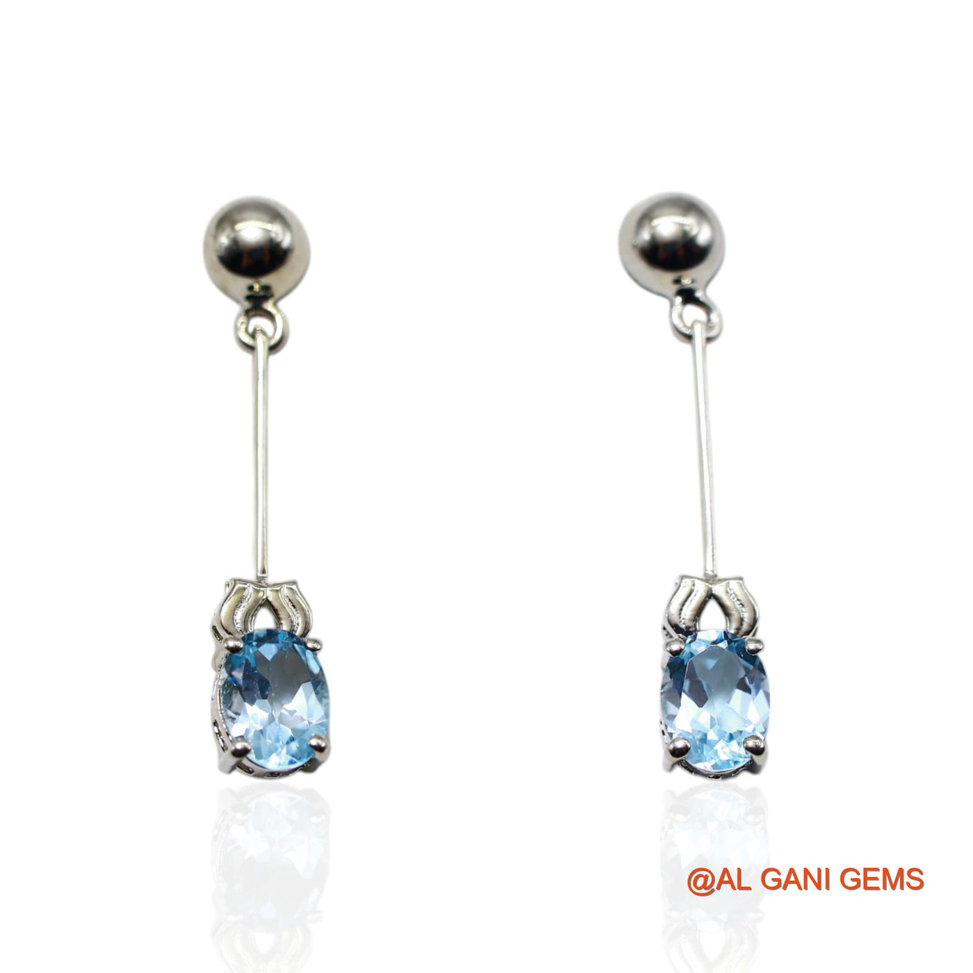 Natural Blue Topaz Dangle Drop Wedding Throat Chakra Earrings 925 Silver SE-53