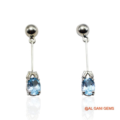 Natural Blue Topaz Dangle Drop Wedding Throat Chakra Earrings 925 Silver SE-53