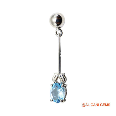 Natural Blue Topaz Dangle Drop Wedding Throat Chakra Earrings 925 Silver SE-53