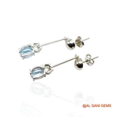Natural Blue Topaz Dangle Drop Wedding Throat Chakra Earrings 925 Silver SE-53