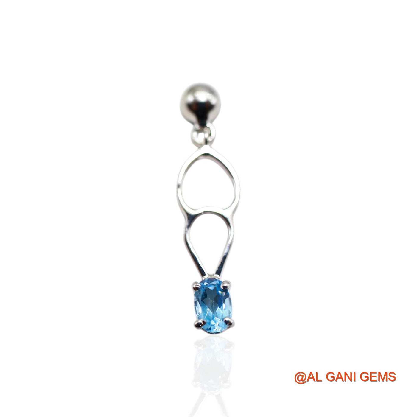 Sterling Silver Faceted Blue Topaz Stone Antique Dangle Hook Earrings SE-54