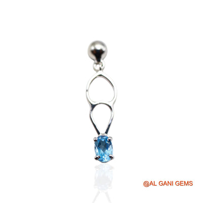 Sterling Silver Faceted Blue Topaz Stone Antique Dangle Hook Earrings SE-54