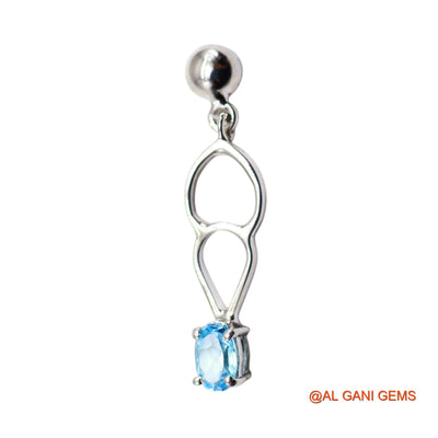 Sterling Silver Faceted Blue Topaz Stone Antique Dangle Hook Earrings SE-54
