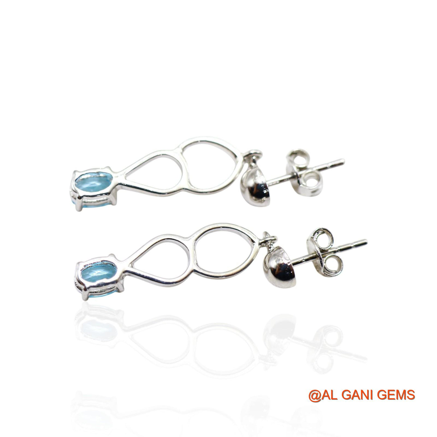Sterling Silver Faceted Blue Topaz Stone Antique Dangle Hook Earrings SE-54