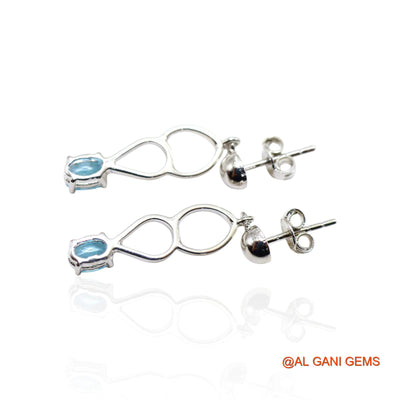 Sterling Silver Faceted Blue Topaz Stone Antique Dangle Hook Earrings SE-54