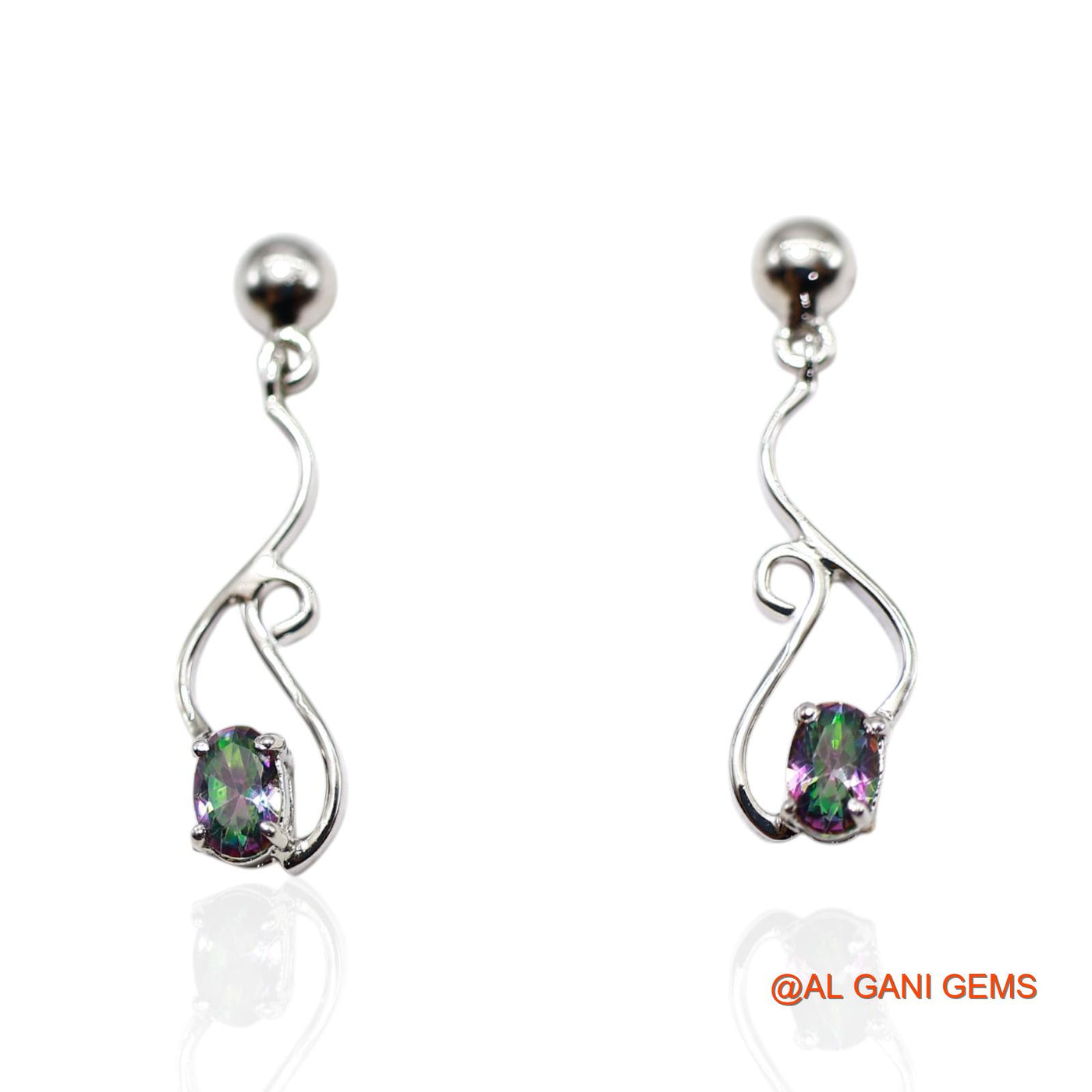 925 Silver Natural Mystic Topaz Dangle Hook Anniversary Wedding Earrings SE-56