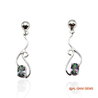 925 Silver Natural Mystic Topaz Dangle Hook Anniversary Wedding Earrings SE-56