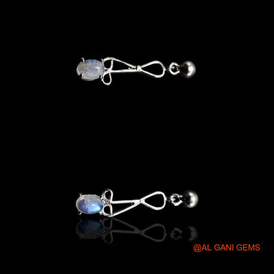Natural White Rainbow Moonstone Sterling Silver Celestial Drop Dangle Boho Earrings SE-57
