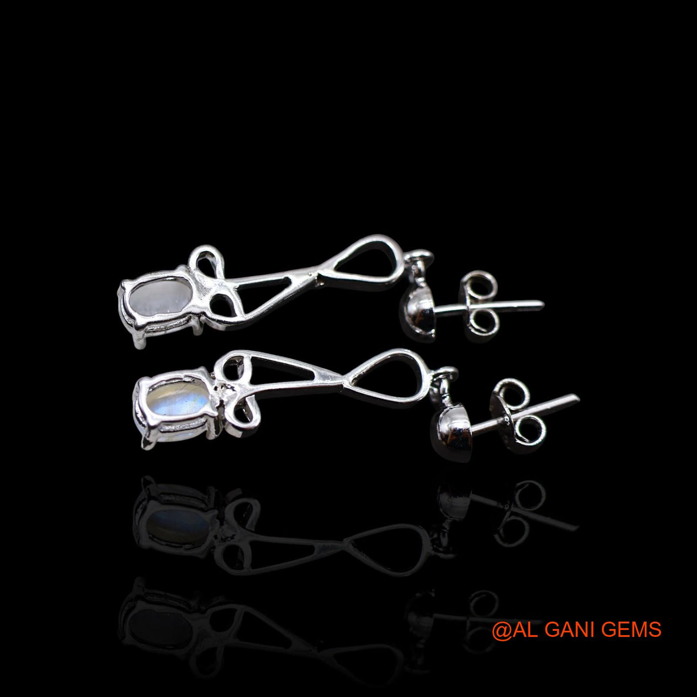 Natural White Rainbow Moonstone Sterling Silver Celestial Drop Dangle Boho Earrings SE-57