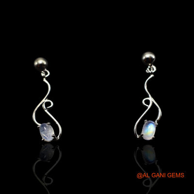 925 Silver White Rainbow Moonstone Stone Daughter Bezel Wedding Dangle Drop Earrings SE-58