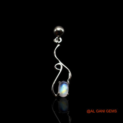 925 Silver White Rainbow Moonstone Stone Daughter Bezel Wedding Dangle Drop Earrings SE-58