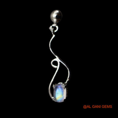 925 Silver White Rainbow Moonstone Stone Daughter Bezel Wedding Dangle Drop Earrings SE-58