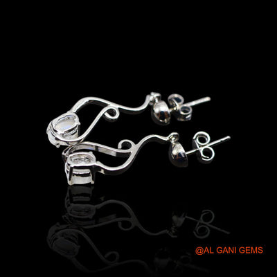 925 Silver White Rainbow Moonstone Stone Daughter Bezel Wedding Dangle Drop Earrings SE-58