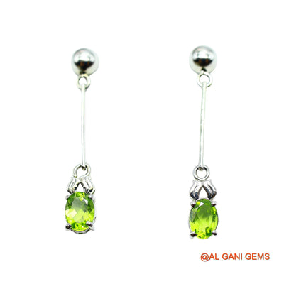 August Birth Natural Peridot Drop Dangle Earrings Sterling Silver SE-5