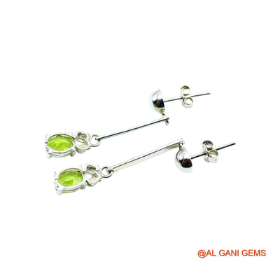 August Birth Natural Peridot Drop Dangle Earrings Sterling Silver SE-5