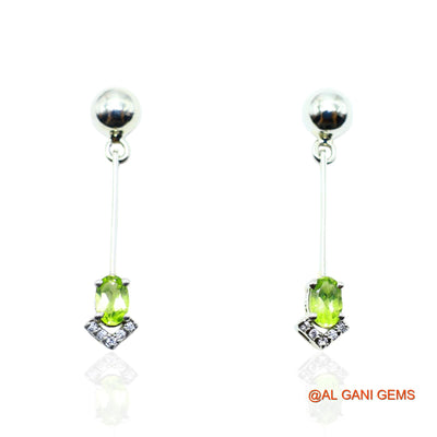 925 Silver Natural Peridot Zircon Handcrafted Dangling Hook Earrings SE-6