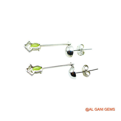 925 Silver Natural Peridot Zircon Handcrafted Dangling Hook Earrings SE-6