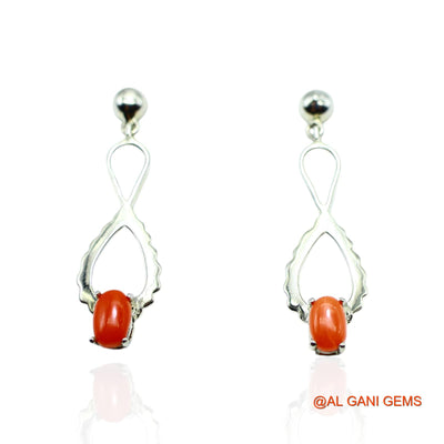 Natural Coral 925 Sterling Silver Dangle Drop Engagement Earrings SE-7